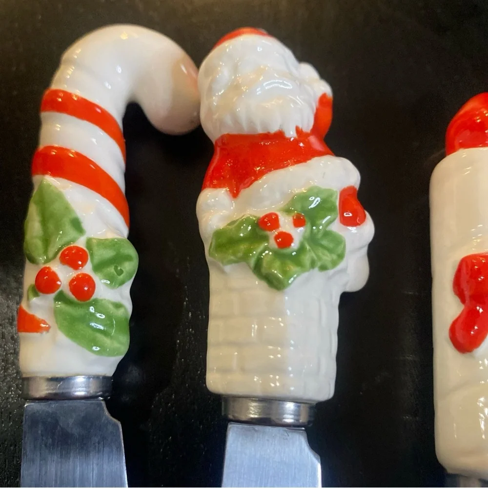 Festive Holiday Cheese Spreaders Set - Red and White stainless